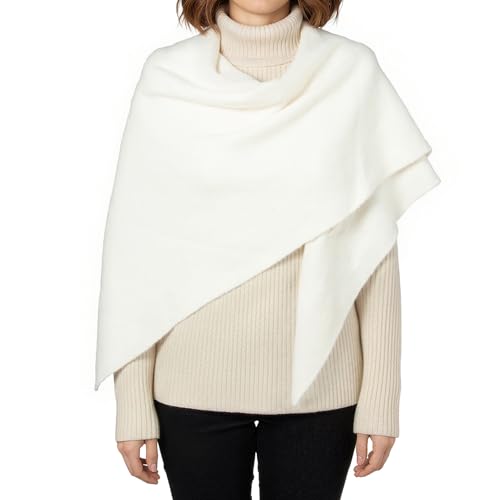 RIIQIICHY Shawl Wrap Women Pashmina Triangle Cape Knit Sweater Scarf for Fall Winter Fashion Accessory - color: Ivory