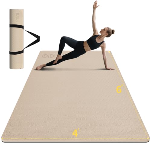 Large Yoga Mat (6'x 4') - Extra Long and Wide Workout Mat for Men and Women, Non-Slip POE 0.32''/0.4'' Thick Fitness Mat, Eco-Friendly Exercise Mat for Home Workouts, Ideal for Yoga and Pilates - color: Beige+Black, size: 8mm