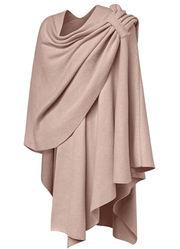 PULI Womens Large Cross Front Poncho Sweater Wrap Topper Knitted Elegant Shawls Cape for Fall Winter - color: 1-tan