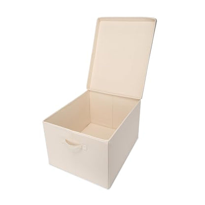 Foldable Storage Bins with Lids Cotton Canvas Rectangular Storage Box Ideal for Organization Lightweight and Durable (L) - size: ‎17.71 x 13.77 x 9.84"