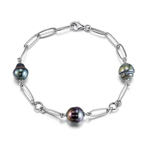 Genuine Tahitian Pearl Bracelet for Women - 3pcs 9-10mm Ocean-Grown Baroque Pearls, Wedding Anniversary Birthday Christmas Gift for Wife Mom Girlfriend Daughter Grandma, Length 6.2”+ 2” Extender