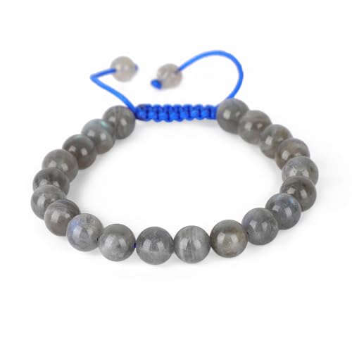 AD Beads Unisex 8mm Gemstone Bracelets Healing Macrame Adjustable 7-9 Inches || wear this healing natural gemstone bracelet help to erase your pain and fear || recover your energy||| - color: Labradorite