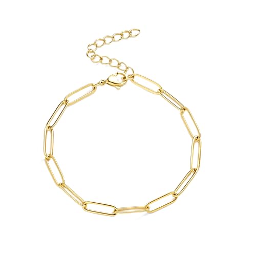 3mm Diamond Classic Tennis Bracelet for Women Dainty, Gold Jesus Cross Bracelets Trendy, 14K Gold Plated Heart/Evil Eye/Pearl/Starfish & Seashell Charm Bracelets for Women Bulk - style: Paperclip-Gold