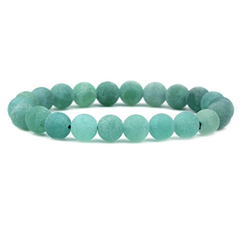 Amandastone Natural Gemstone 8mm Round Beads Stretch Bracelet 7 Inch - color: Matt Green Aventurine