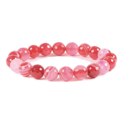 Justinstones Gemstone Crystals Chakra Beads Bracelet Crystal Healing 10mm Round Stretchable Bracelet for Her Gift - color: Faceted Dyed Pink Banded Agate