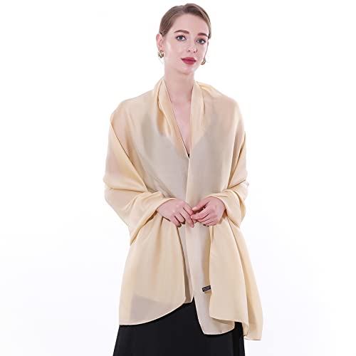 Womens Scarf Pashmina Shawls and Wraps for Evening Dresses Like Chiffon Silk Scarf for Bridal Weddings - color: Champagne