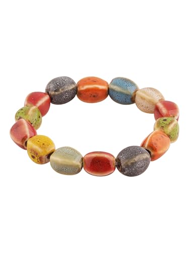 MINACHI Boho Hippie Colorful Ceramic Beads Strand Stretch Bracelet, Bohemian Summer Beach Jewelry Gift for Women - color: S06