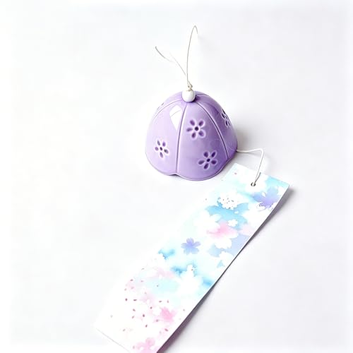Ceramic Small Japanese Wind Chimes Outdoor, Cute Handmade Pendants Wind Bells/Wind Chimes for Outside with Soothing Melodic Tones for Garden Patio Balcony Home Décor (Purple)