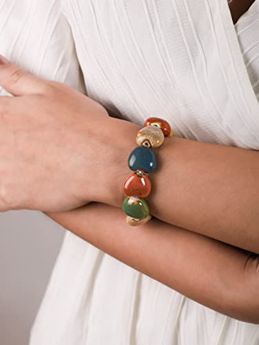 MINACHI Boho Hippie Colorful Ceramic Beads Strand Stretch Bracelet, Bohemian Summer Beach Jewelry Gift for Women - color: S03