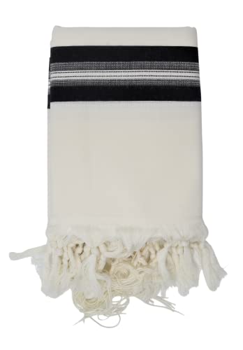 100% Wool Kosher Mehudar Badats Traditional Tallit Prayer Shawl, Tallit with a super elegant look - color: With Black Stripes, size: Size 60 - 75 X 55 Inch