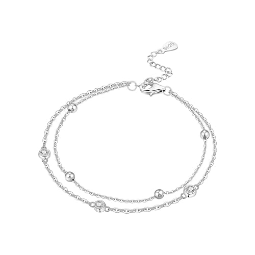 925 Sterling Silver Bracelet for Women,Silver Bracelet Chain Presents for Sister Daughter and Friend, Women's Jewelry for the Daily Occasion - color: Silvery | Simple Double Layer Chain