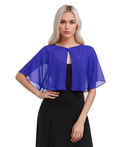 TONGFANTFL Women's Soft Chiffon Capelets Shawls and Wraps for Evening Wedding Cape Bole Cover Up - color: Royal Blue