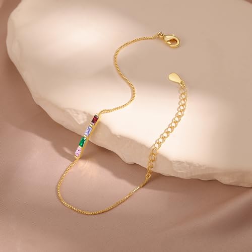 Personalized Birthstone Bracelet for Women – 925 Sterling Silver Adjustable Family Mothers Day Bracelet with Birthstones, Mothers Day, Christmas,Birthday Gift for Mom, Grandma, Wife, Bridesmaid - color: 4 Birthstones