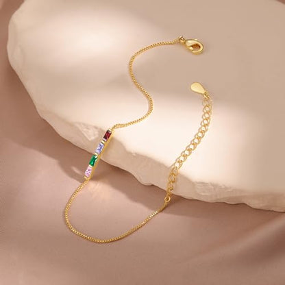 Personalized Birthstone Bracelet for Women – 925 Sterling Silver Adjustable Family Mothers Day Bracelet with Birthstones, Mothers Day, Christmas,Birthday Gift for Mom, Grandma, Wife, Bridesmaid - color: 4 Birthstones