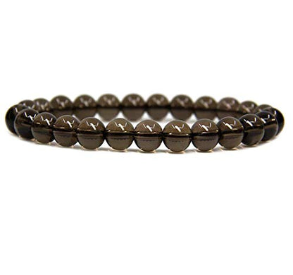 Angelstones Handmade Natural Healing Gemstone 8mm Round Beads Stretch Crystal Bracelet 7 Inch Unisex - color: Smoky Quartz