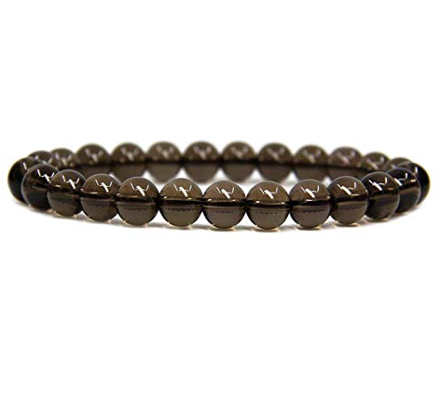 Angelstones Handmade Natural Healing Gemstone 8mm Round Beads Stretch Crystal Bracelet 7 Inch Unisex - color: Smoky Quartz