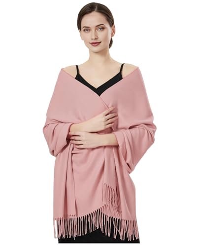 Luxurious Pashmina Feel Scarf & Shawl - Soft Solid Color Wrap for Weddings, Evening Dresses, Gifts - color: L Pink