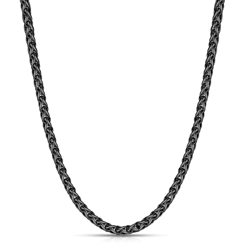 Fiusem Black Wheat Chains for Men and Women, 2/2.5/3/4/5mm Stainless Steel Necklace Chain, Mens Necklace Jewelry Gift 16-28 Inch - size: 20 Inches, style: Black 3MM
