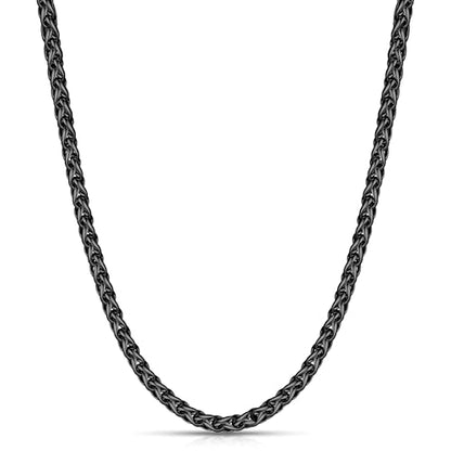 Fiusem Black Wheat Chains for Men and Women, 2/2.5/3/4/5mm Stainless Steel Necklace Chain, Mens Necklace Jewelry Gift 16-28 Inch - size: 20 Inches, style: Black 3MM