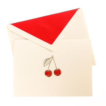 Graphique Cherries Designer Cards Luxe Collection, Gold Foil Embossed Stationery Boxed Set, 10 Blank Cards with 11 Envelopes, All Occasion Greetings, 5.25" x 3.8" - color: Cherries