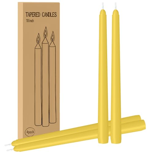 4 Pack Yellow Taper Candles - Taper Candles 10 Inch Dripless, Smokeless & Unscented - 8 Hours Long Burning - Ideal for Weddings, Dinner Parties, and Home Decor - color: Yellow, size: 4 Pack Taper Candle