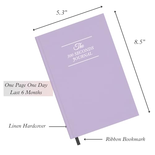 Gratitude Journal for Women & Men – 5 Minute Guided Daily Journal with Prompts for Mindfulness, Self Care & Positive Thinking, 300 Seconds Daily Reflection, Light Purple Linen Cover Available all year round - color: Light Purple
