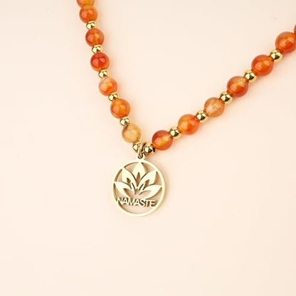 COAI Japamala Namaste Charm 108 Mala Beads Wrap Bracelet Stone Beaded Necklace - style: Orange Agate