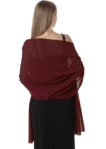 Chiffon Shawls and Wraps for Evening Dresses Women Elegant Soft Scarf Bridal Scarve Wedding Stole - color: Burgundy, size: Plus Size