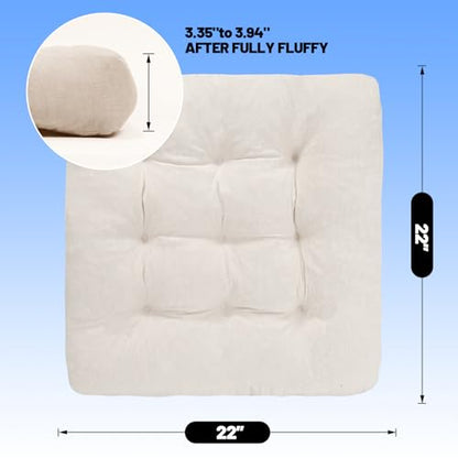 Meditation Floor Pillow Set of 2, Square Large Pillows Seating for Adults, Tufted Corduroy Cushion for Tatami Living Room, 22x22 Inch FP-Beige