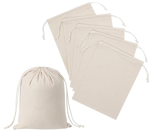 100 Percent Cotton Drawstring Bags, Reusable Quality with Double String, For Pantry Gifts Kitchen - Pack of 6 (Natural Beige, 6 x 8 Inch) - color: Natural Beige, size: 6 x 8 Inch