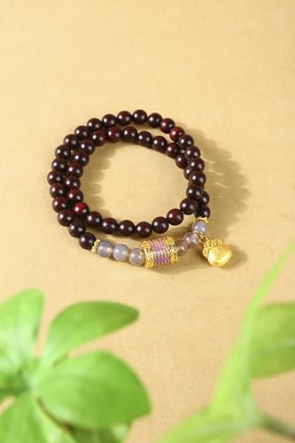 Women’s Wooden Beaded Bracelet, Healing Prayer Mala, Natural Red Sandalwood, Handmade, 52 Beads 6mm, 13.8" Double‑Wrap Stretch, for Meditation, Blessing & Luck, with Pouch, Ideal Gift for Family & Friends