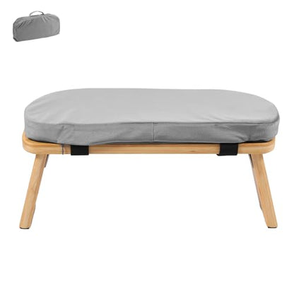 Prayer Bench, Foldable Bamboo Yoga Bench with Cushion and Carry Bag, Ergonomic Kneeling Stool for Indoor and Outdoor Sitting Thinking(Grey) - color: Grey