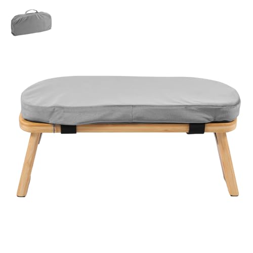 Prayer Bench, Foldable Bamboo Yoga Bench with Cushion and Carry Bag, Ergonomic Kneeling Stool for Indoor and Outdoor Sitting Thinking(Grey) - color: Grey