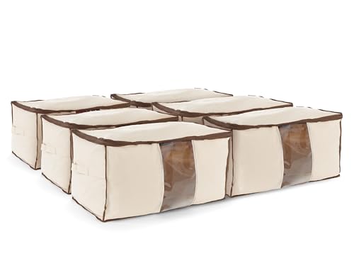 Covermates Canvas Storage Bag for Blankets, Clothes & Décor, 100% Cotton Breathable Fabric, Clear ID Window, Dual Zipper Closure, Carry Handles, Closet Organization, Natural - size: 29W x 17D x 16H - 6 PIECE SET