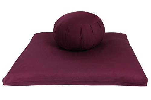 Kapok Zafu and Zabuton Meditation Cushion Set (2pc) - color: Burgundy