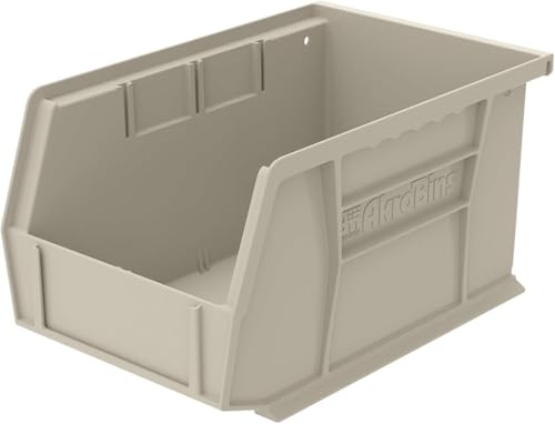 Akro-Mils 30237 AkroBins Plastic Storage Bins, Space-Saving Stackable Bins for Garage, Pantry, Craft Organization, 9" x 6" x 5", Stone, 12-Pack - color: Stone