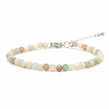 Crystal Bracelet for Women, Natural 4mm Faceted Beads Adjustable Bracelet, Small Beaded Healing Gemstone Bracelet - color: Multicolor Amazonite