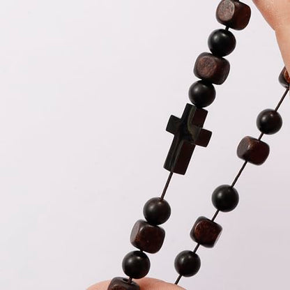 MILAKOO Wooden Bracelet with Black Stainless Steel Cross Charms Bead Christian Gifts for Women Men - color: A2