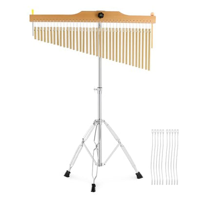 EASTROCK 36 Note Chimes Musical Instruments Percussion Instrument Single-row Chime Bar Chimes Percussion Height-Adjustable Stand Gold - color: 36note Gold