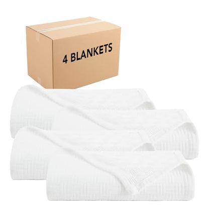 Arkwright Basket Weave Queen Blanket - Case of 4-100% Ringspun Cotton All Season Blankets, Luxury Hotel Quality, Soft on Skin, Breathable, 300 GSM for Bed, Sofa, and Chair, 90 X 90 in, White - color: Bright White, size: Queen (90x90) Case of 4