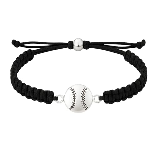 Sportybella - Baseball Bracelet, Baseball Jewelry, Adjustable Braided Baseball Bracelet, Baseball Gifts, Baseball Accessories - color: Black