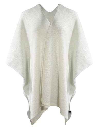 ZLYC Women's Shawl Golden Trim Knit Blanket Wrap Fringe Poncho Coat Cardigan - color: Solid White