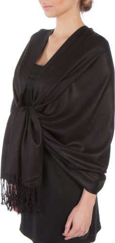 Sakkas Large Soft Silky Pashmina Shawl Wrap Scarf in Solid Colors - color: Black