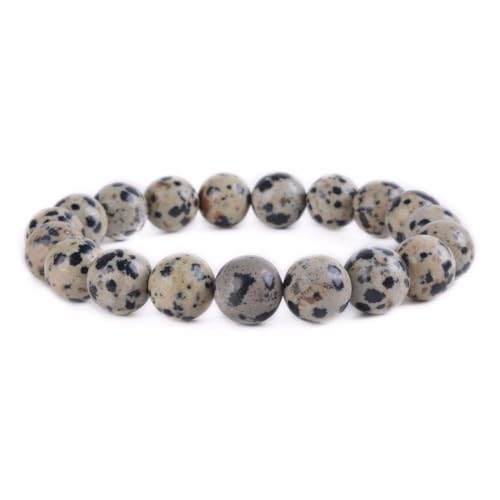 Justinstones Gem Semi Precious Gemstone 10mm Round Beads Stretch Bracelet 7 Inch Unisex - color: Dalmatian Jasper