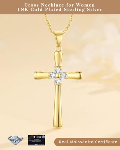 1CT Moissanite Cross Necklace for Women Wife, 18K Gold Filled or Sterling Silver Cross Pendant Chain Jewelry,Anniversary Birthday Gifts for Women Wife Her with LED Light-Up Gift Box and Gift Card - style: Gold-To My Beautiful Wife Card