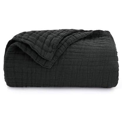 Love's cabin 100% Cotton Muslin Blanket, 6 Layer Lightweight Breathable Gauze Queen Size Blanket 90 x 90 Inches, Soft All Season Blanket for Bed, Black - color: Black, size: Queen(90"x90")