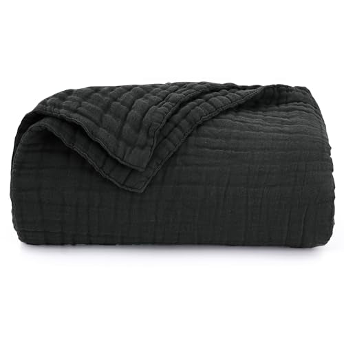 Love's cabin 100% Cotton Muslin Blanket, 6 Layer Lightweight Breathable Gauze Throw Blanket 50 x 60 Inches, Soft All Season Blanket for Couch, Bed, Sofa, Black - color: Black, size: Throw(50"x60")