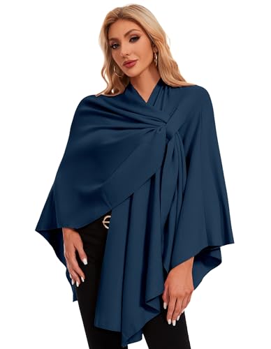 PULI Womens Elegant Cross Front Shawl Wraps Knitted Ponchos Cape Light Weight Poncho Sweater Soft Warm Travel Wraps - color: Dark Slate Blue