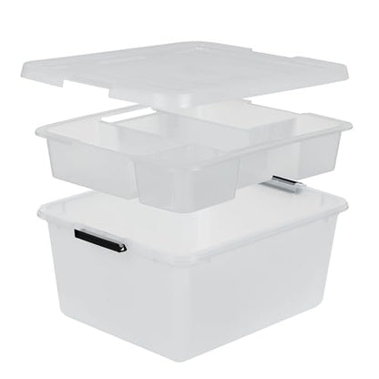 IRIS USA 18 QT Clear Storage Organizer with Removable Dividers, Stackable Plastic Storage Box with Lid, Modular Container for Crafts, Tools, Office & Pantry Organization - size: 18 Qt, style: w/ Tray