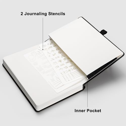RETTACY Dotted Journal Notebook, 192 Pages, A5 Medium Size (5.7'' x 8.3''), Leather Hardcover, 100 GSM Thick Paper, for Journaling, Planning, Tracking (Black) - color: Black, style: Dotted